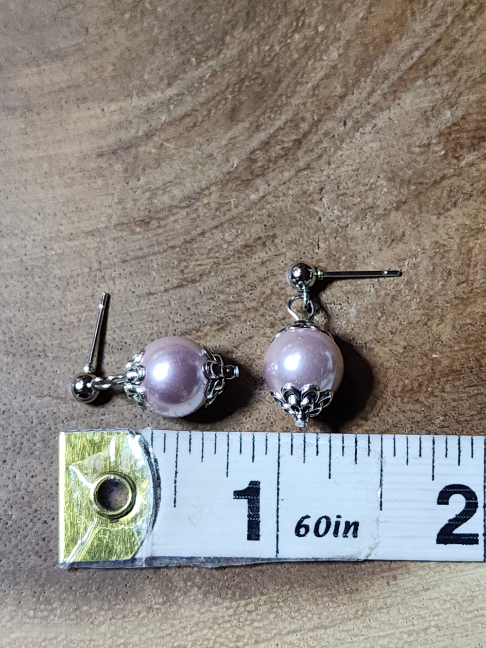 Hand Crafted Pink Pearl Drop Earrings with Silver Toned Accents - Picture 6 of 6